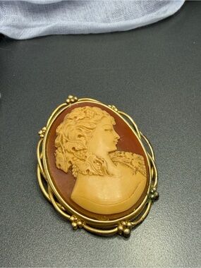 Vintage Cameo Brooch in Brown and Cream #14cam